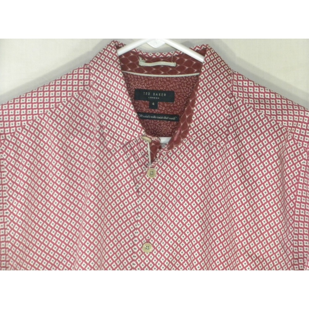 Ted Baker London Dress‎ Shirt Size 4 L Red Geometric Button Up Long Sleeve Cuffs - Picture 4 of 14